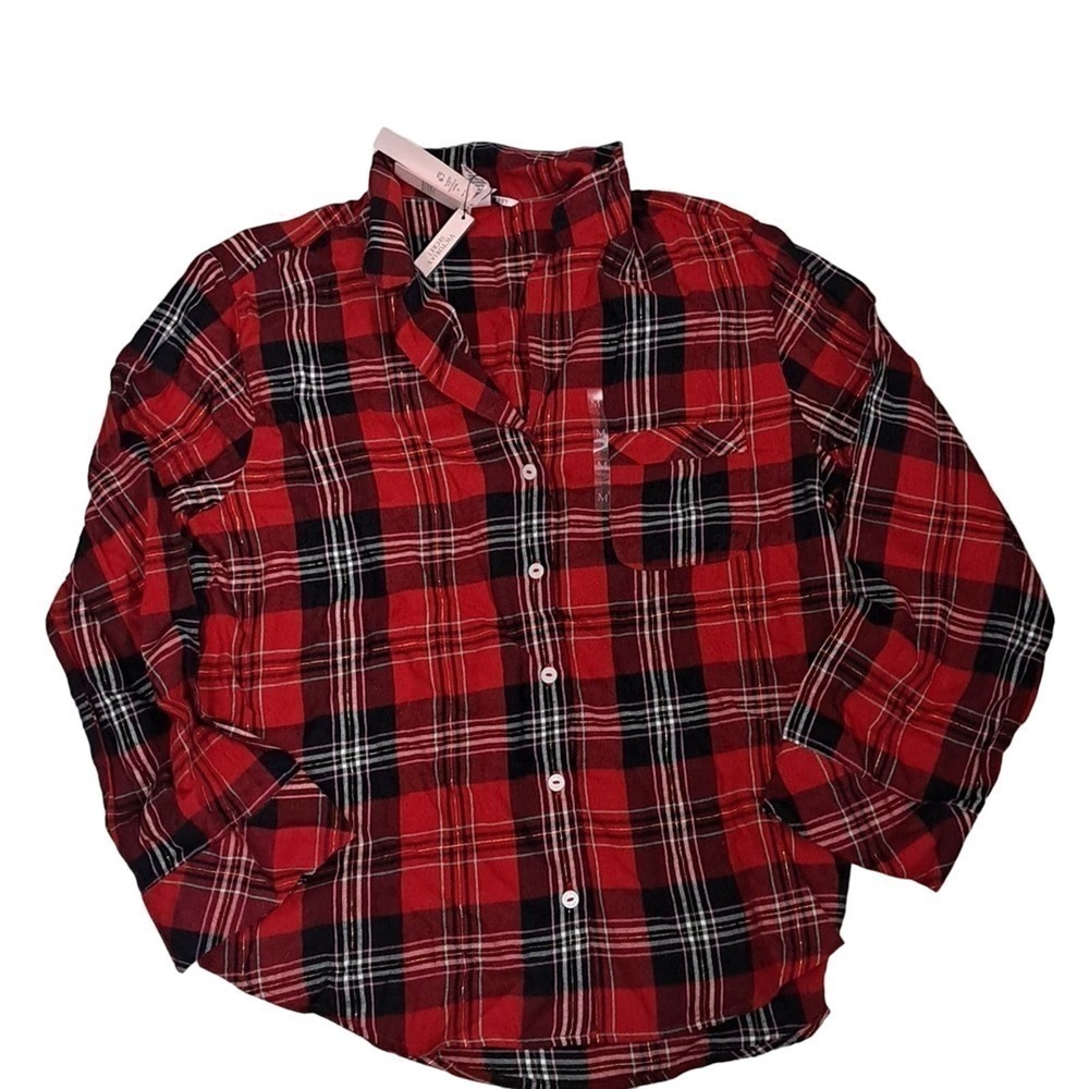 NEW Victoria's Secret red plaid button up Pajamas Shirt M NWT